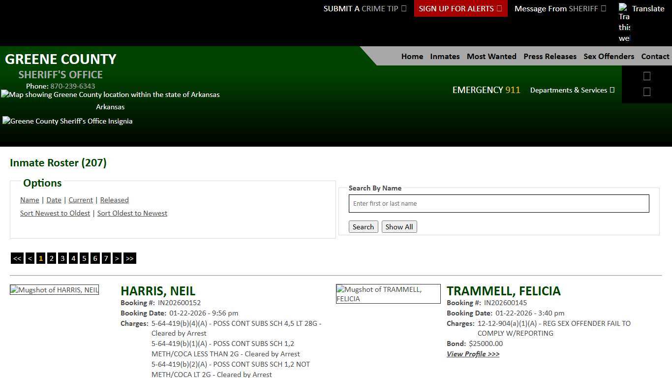 Inmate Roster - Current Inmates Booking Date Descending - Greene County AR Sheriff's Office