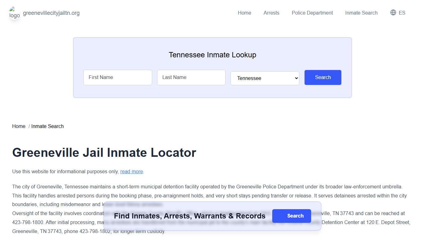 Greeneville, TN Municipal Jail Inmate Search